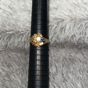 Ring with Pink, Blue and Clear Gemstones size 8